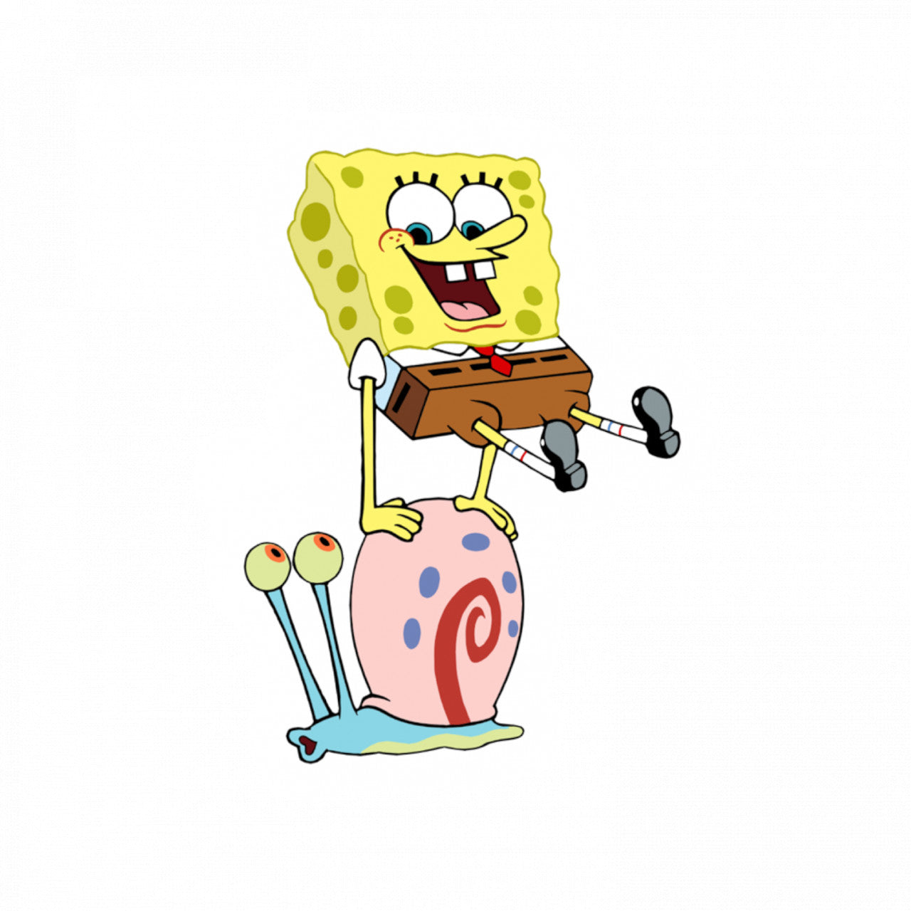 Set 5 bucati, Sticker decorativ, SpongeBob sarind pe melcul Gary Meme, Rezistent la apa, NO9203, 6 cm, Multicolor