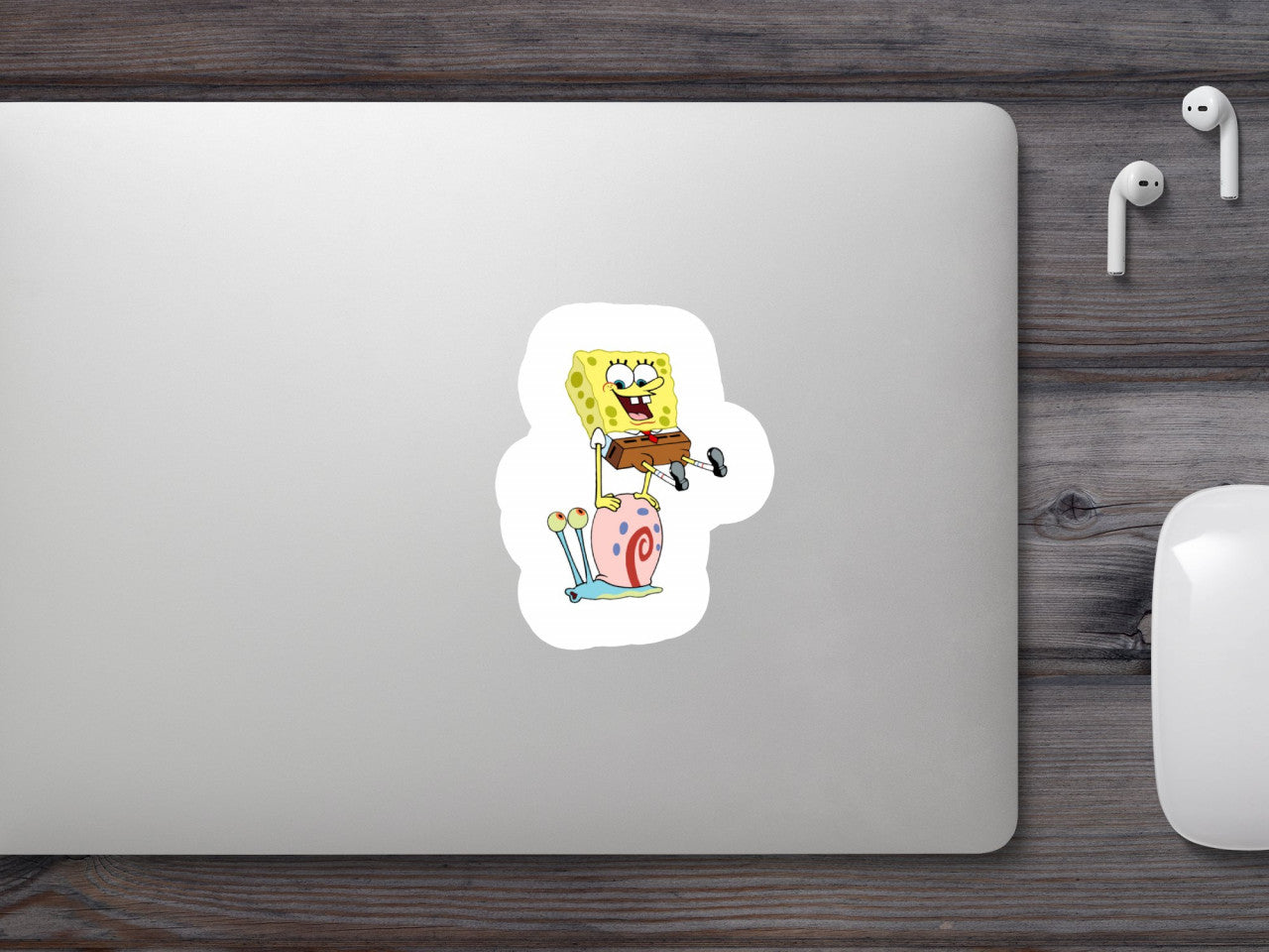 Set 5 bucati, Sticker decorativ, SpongeBob sarind pe melcul Gary Meme, Rezistent la apa, NO9203, 6 cm, Multicolor