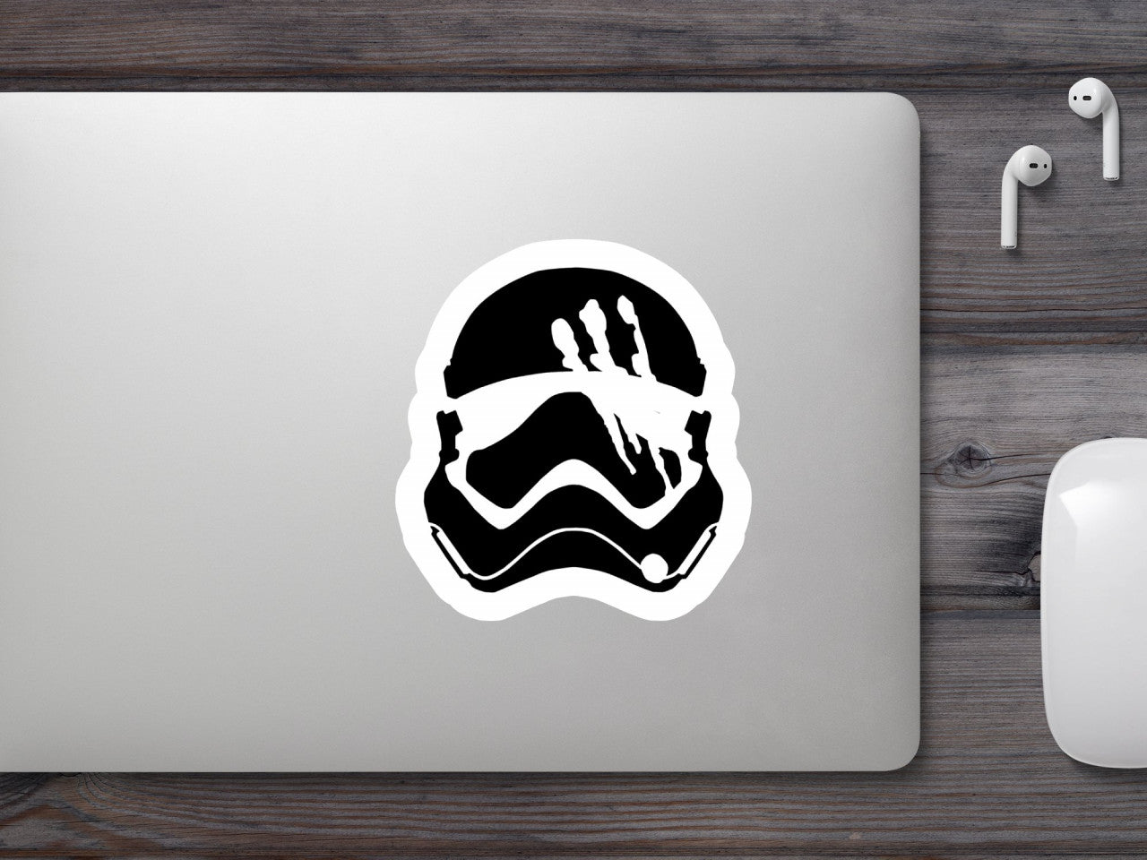 Set 5 bucati, Sticker decorativ, Star Wars casca zgariata, Rezistent la apa, NO8557, 6 cm, Multicolor