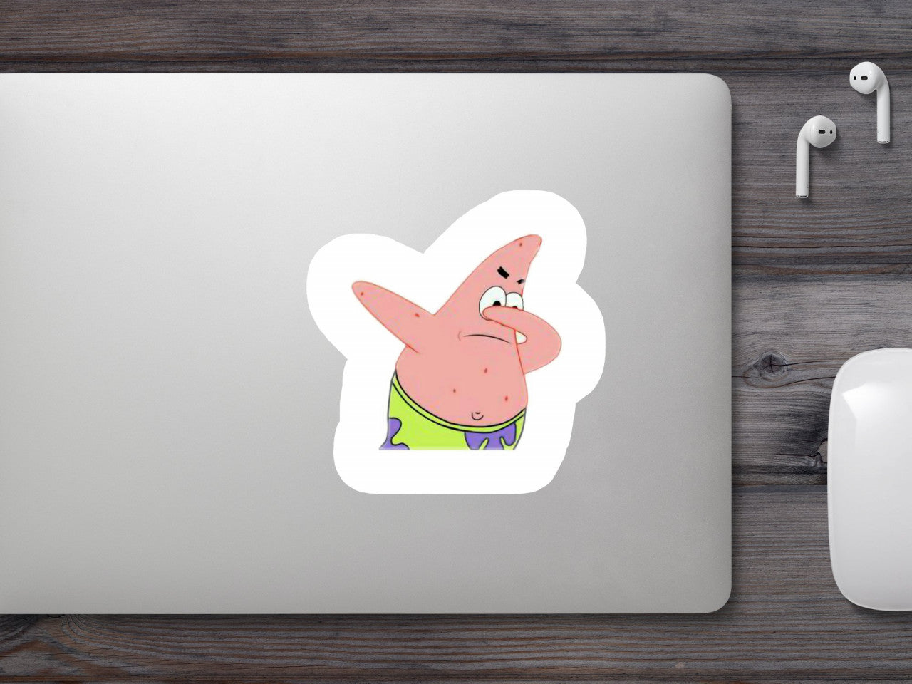 Set 5 bucati, Sticker decorativ, Tamponat Patrick Star Meme, Rezistent la apa, NO8212, 6 cm, Multicolor