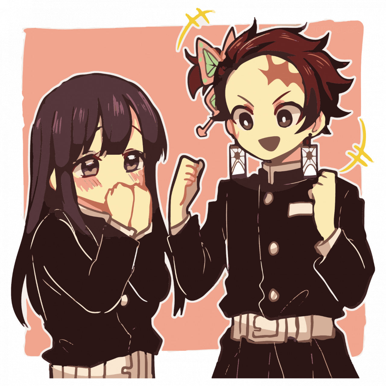 Set 5 bucati, Sticker decorativ, Tanjiro x Kanao Demon Slayer, Rezistent la apa, NO8895, 6 cm, Multicolor