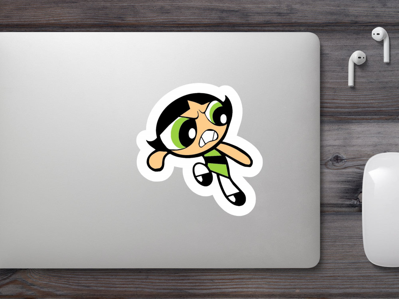 Set 5 bucati, Sticker decorativ, The Powerpuff Girls Buttercup in actiune, Rezistent la apa, NO9257, 6 cm, Multicolor