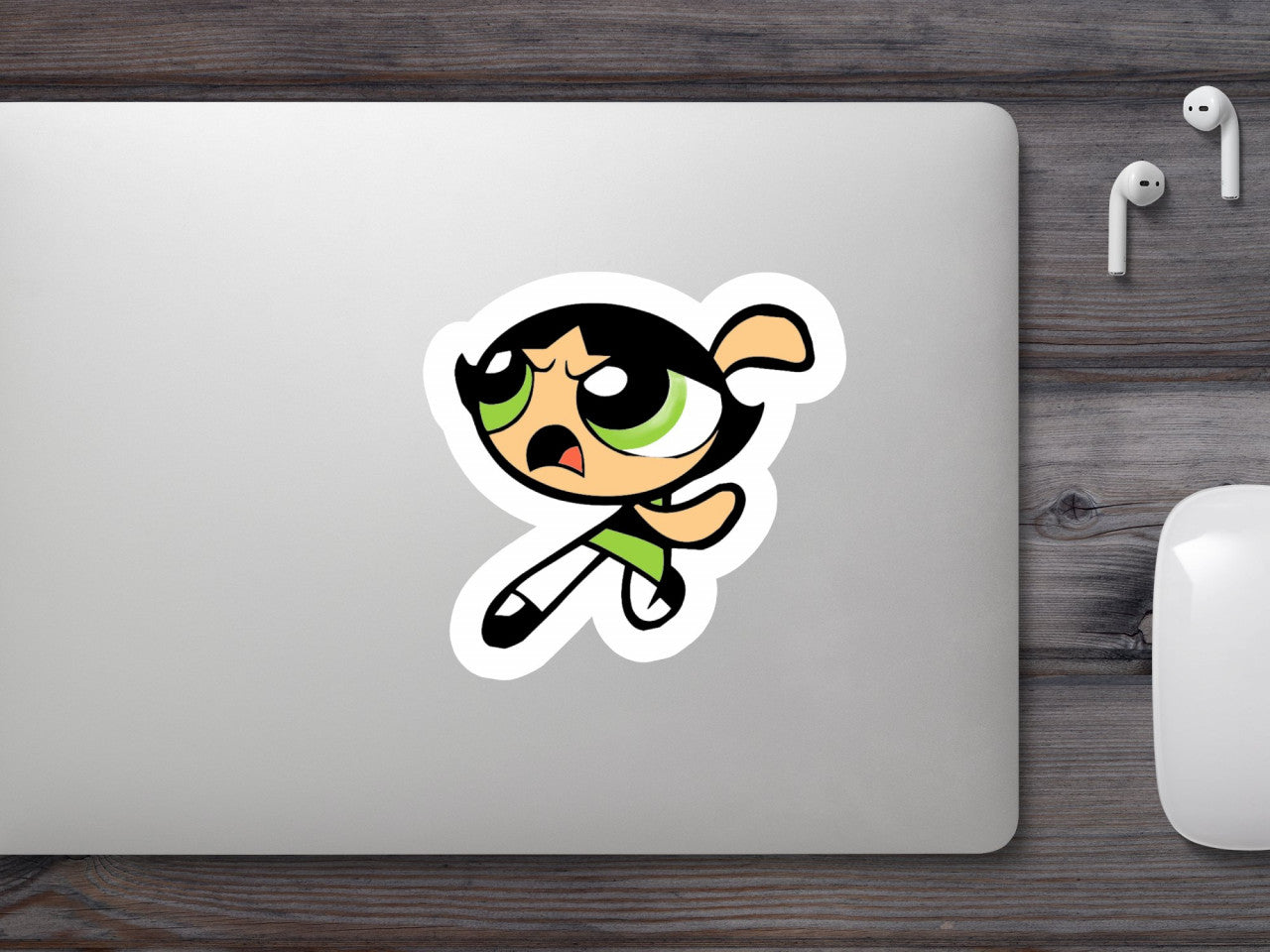 Set 5 bucati, Sticker decorativ, The Powerpuff Girls Buttercup mirata, Rezistent la apa, NO9501, 6 cm, Multicolor