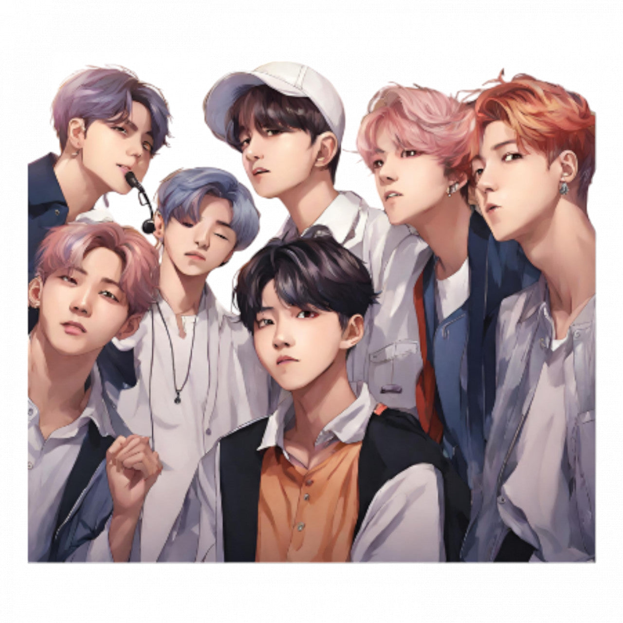 Set 5 bucati, Sticker decorativ, Trupa BTS, Rezistent la apa, NO8070, 6 cm, Multicolor