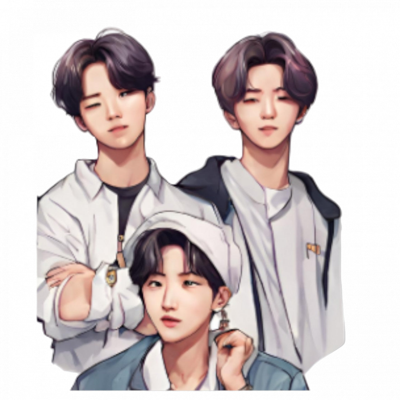 Set 5 bucati, Sticker decorativ, Trupa BTS trei membri, Rezistent la apa, NO8769, 6 cm, Multicolor