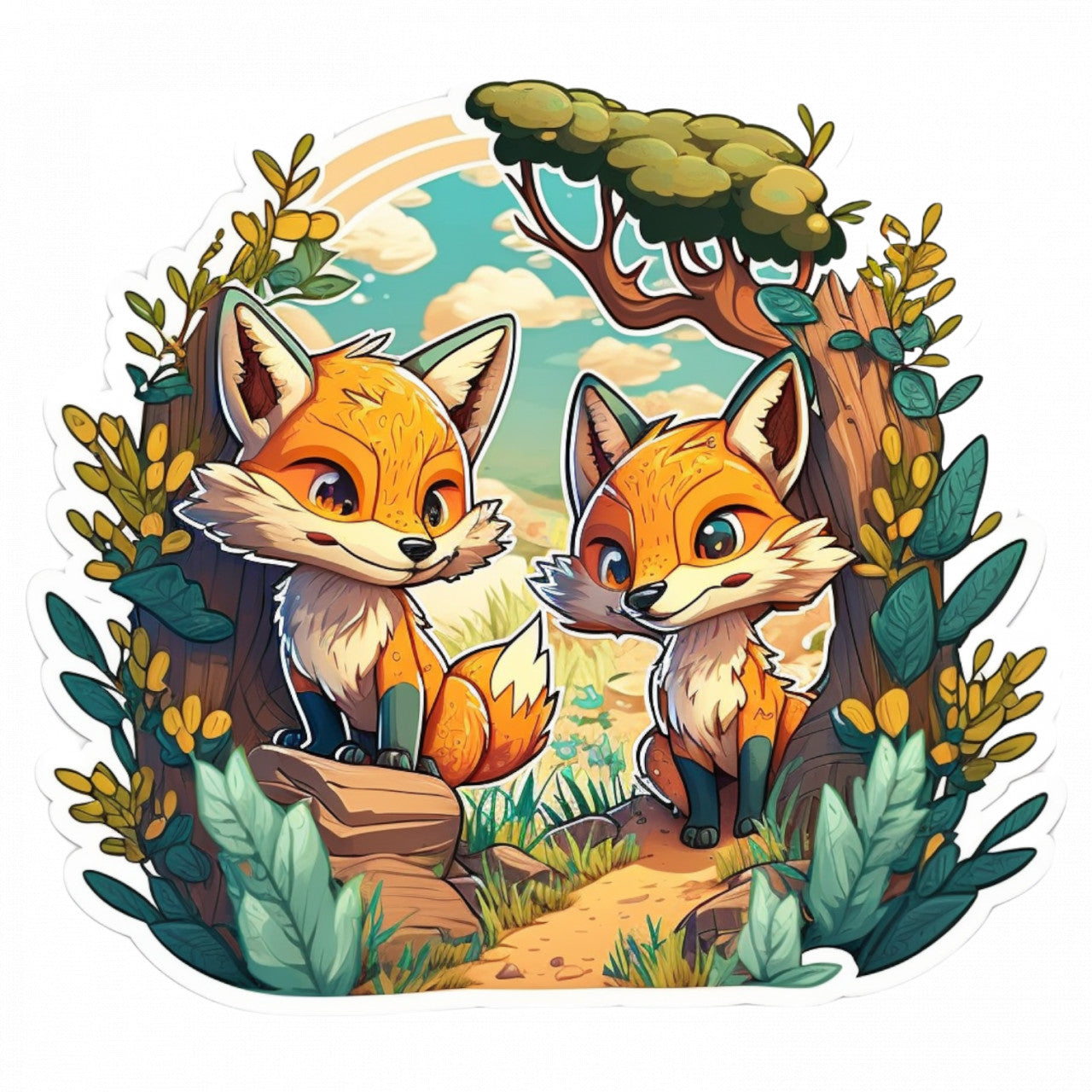 Set 5 bucati, Sticker decorativ, Vulpite in padure, Rezistent la apa, NO9107, 6 cm, Multicolor