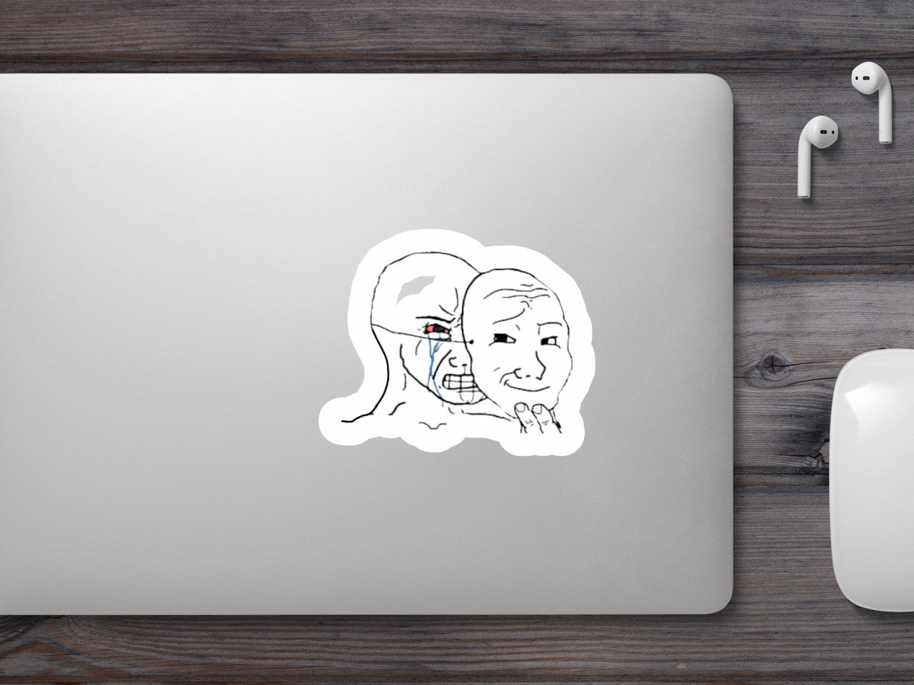 Set 5 bucati, Sticker decorativ, Wojak plangand Meme, Rezistent la apa, NO9632, 6 cm, Multicolor