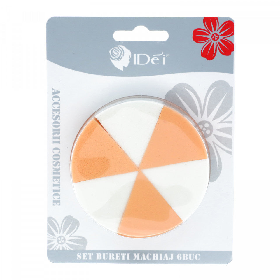 Set 6 bucati, Burete pentru machiaj, model triunghi, Multicolor
