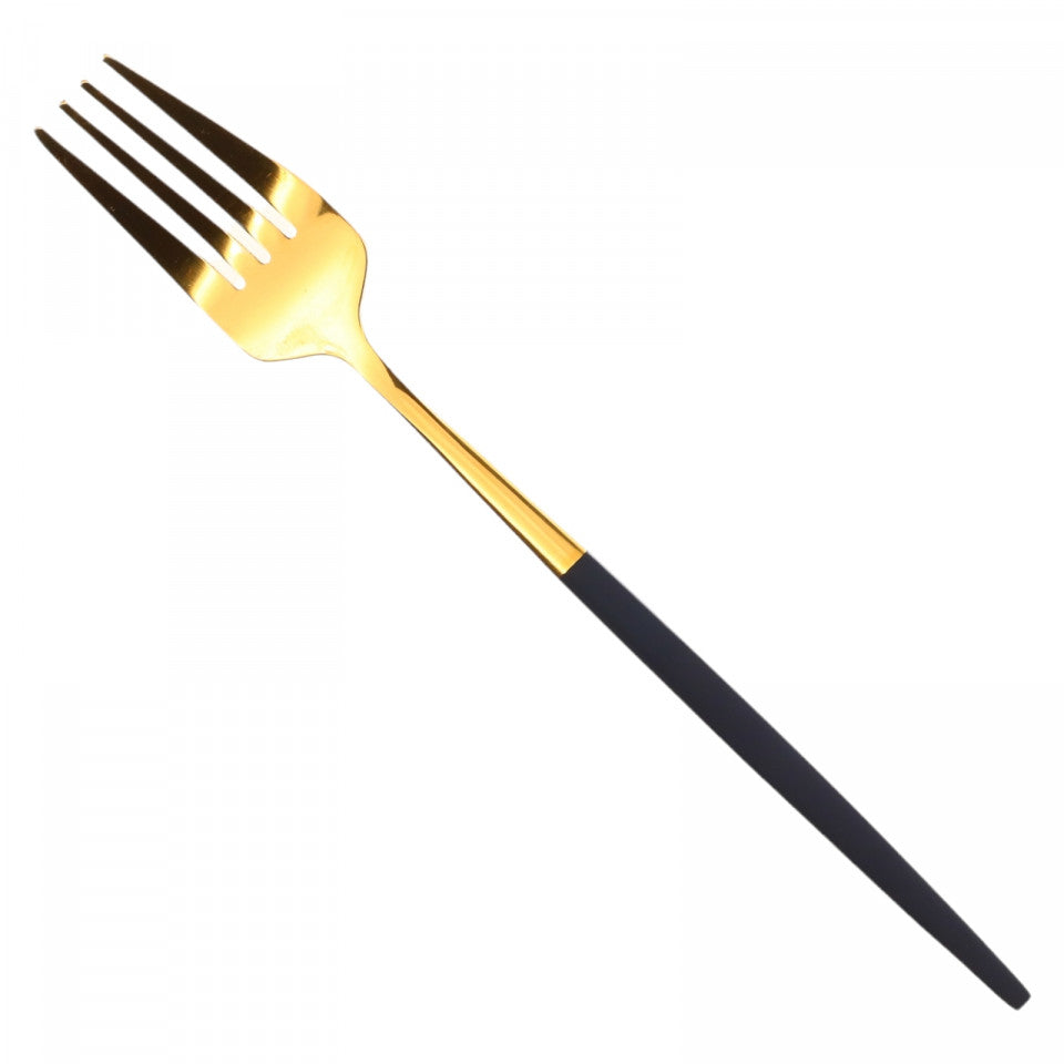 Set 6 bucati, Furculita din inox, in stil Portughez, Deluxe, 21.5 x 2.7 cm, Negru / Auriu