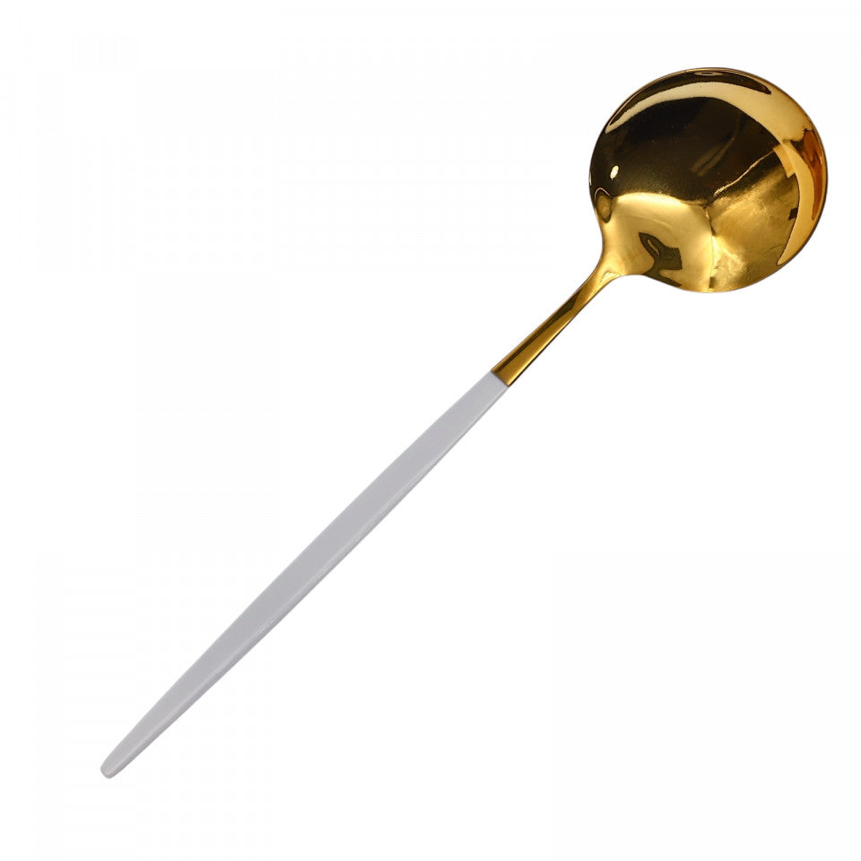 Set 6 bucati, Lingura din inox, in stil Portughez, Deluxe, 21 x 4.7 cm, Alb/Auriu