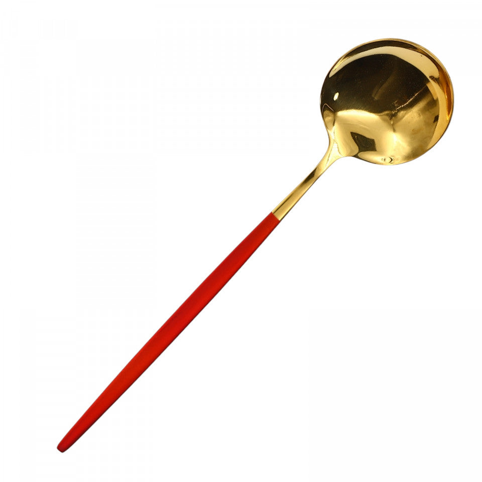 Set 6 bucati, Lingura din inox, in stil Portughez, Deluxe, 21 x 4.7 cm, Rosu/Auriu