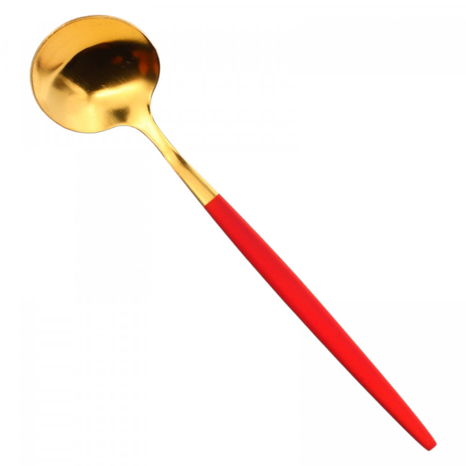 Set 6 bucati, Lingurita din inox, in stil Portughez, Deluxe, 13 x 2.8 cm, Rosu / Auriu