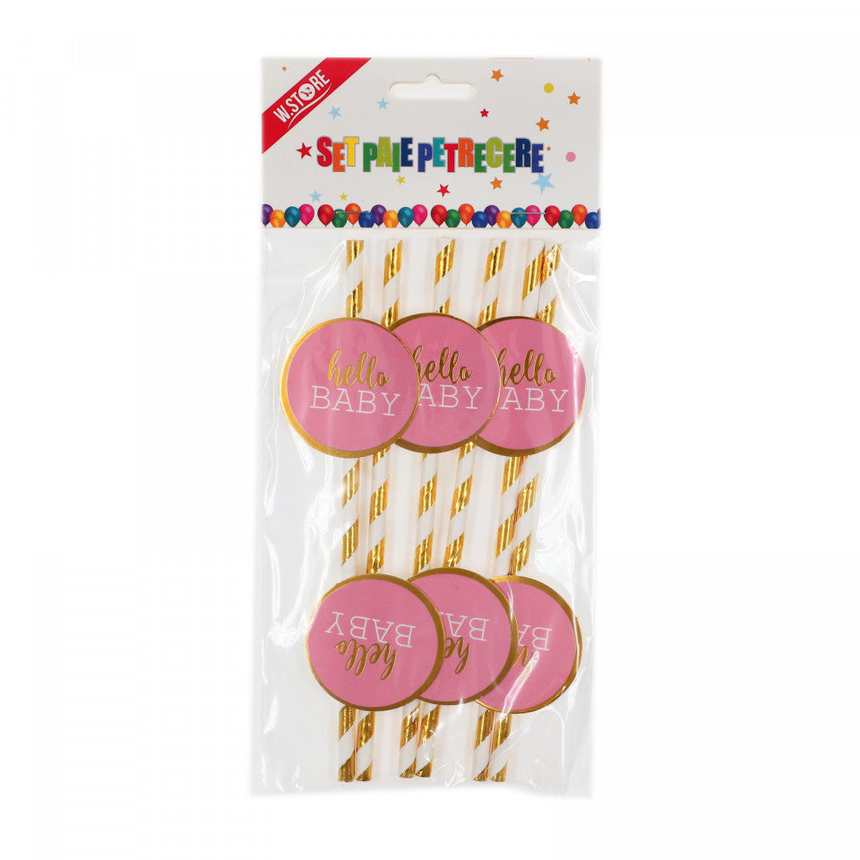 Set 6 paie hartie party, Hello Baby, Roz