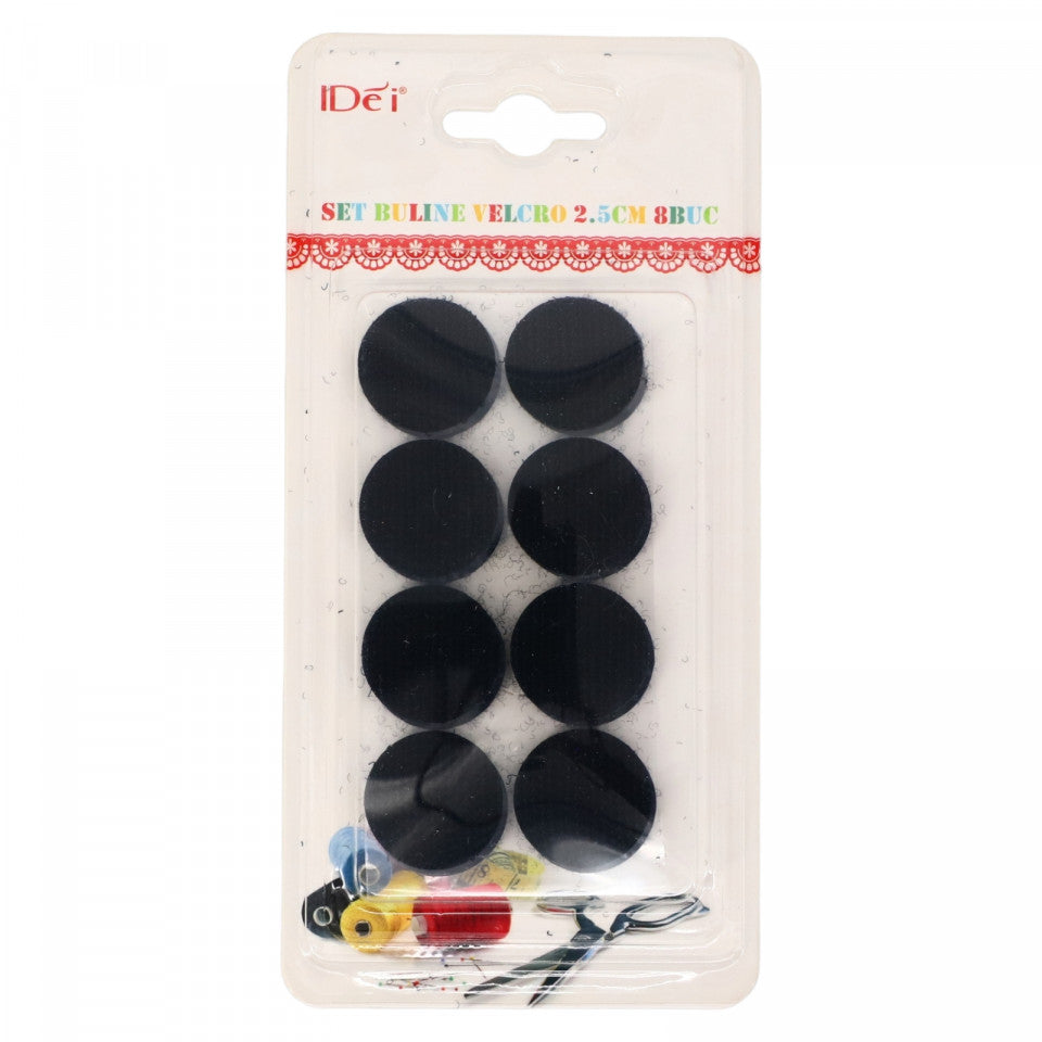 Set 8 bucati, Banda Velcro, buline, 2.5 cm, Negru