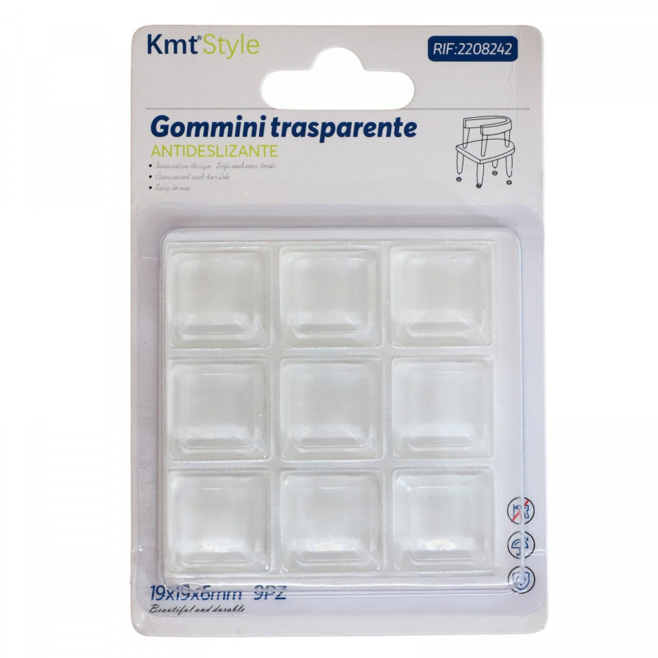 Set 9 bucati, Suporti anti-alunecare si protectie pentru picioarele scaunului sau a mesei, 19 x 19 mm, Transparent