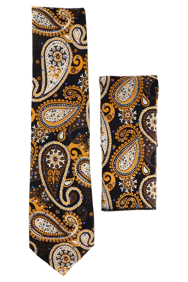 Set Cravata cu batista, model ingust, aspect texturat, imprimeu floral, 6 x 150 cm, NO894, Multicolor