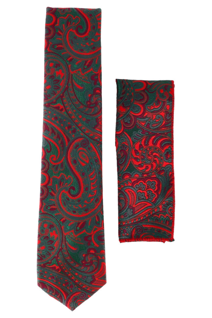 Set Cravata cu batista, model ingust, aspect texturat, imprimeu floral, 6 x 150 cm, NO896, Verde