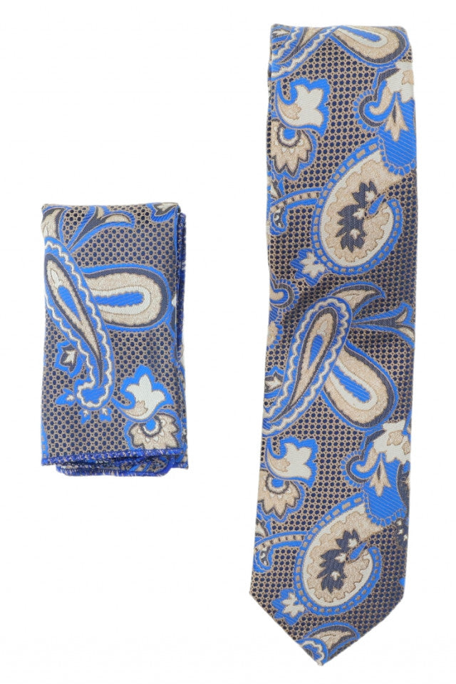 Set Cravata cu batista, model ingust, aspect texturat, imprimeu floral, 6 x 150 cm, NO6208, Multicolor