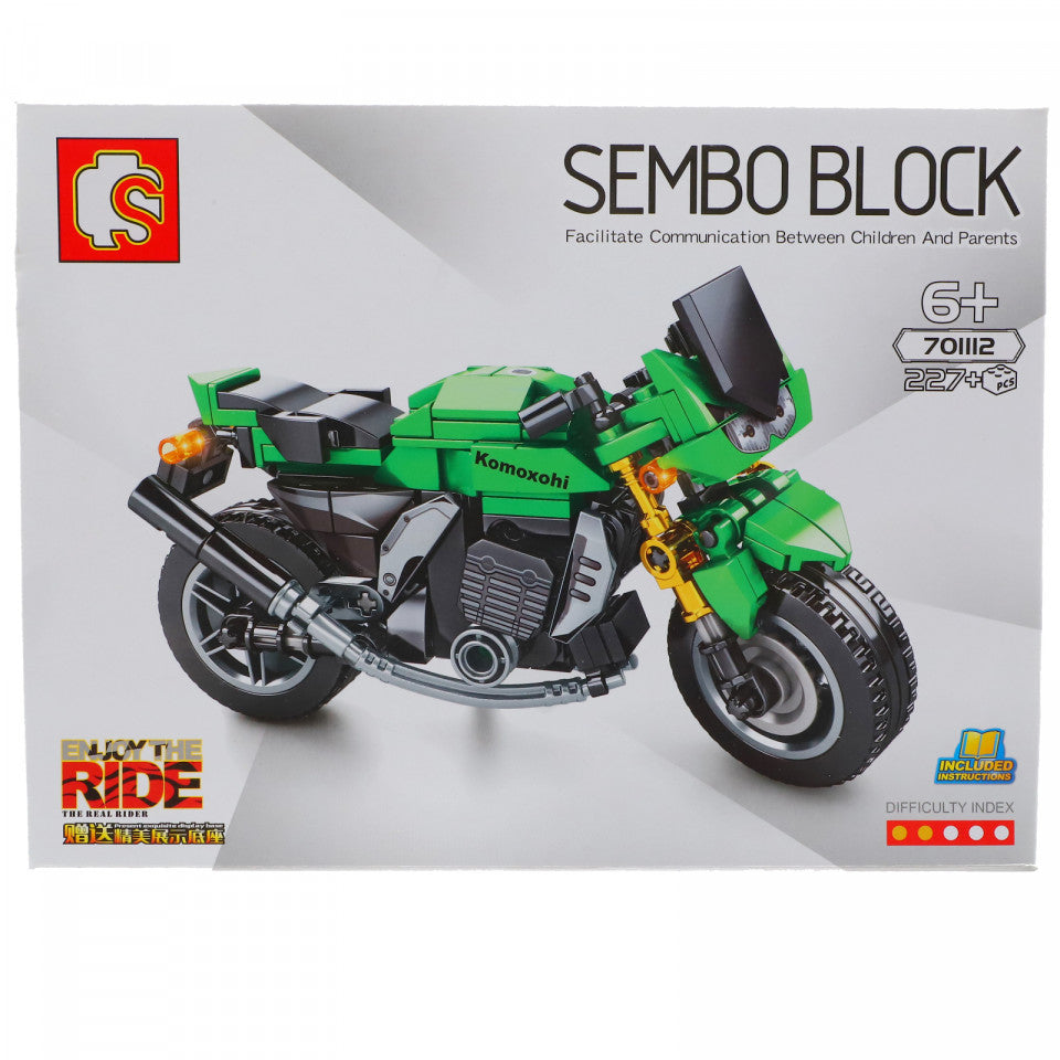Set de constructie, Motocicleta, Verde, 227 piese