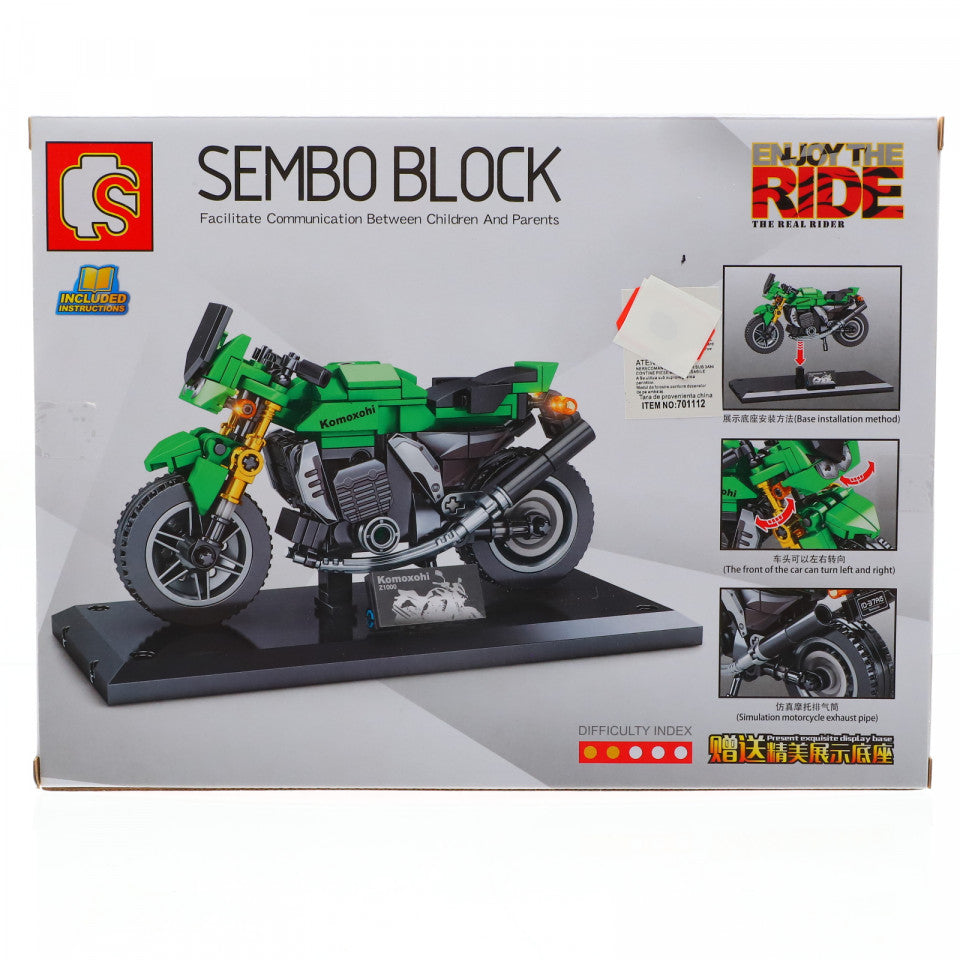 Set de constructie, Motocicleta, Verde, 227 piese