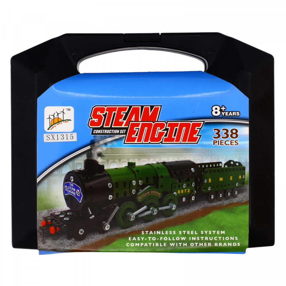 Set de constructie, Tren pe aburi pentru marfa, din metal, 338 piese, 8 ani