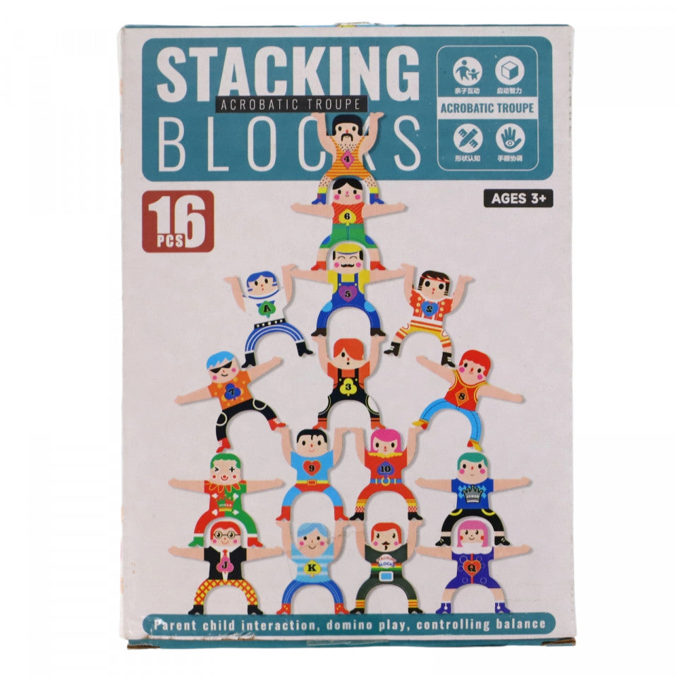 Set de constructie, Trupa acrobatilor, Balanseaza acrobatii, NO432, 16 piese, 3 ani, Multicolor