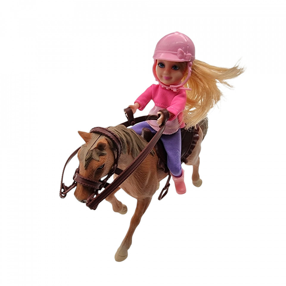 Set de joaca, Papusa pe cal la echitatie, 18 cm