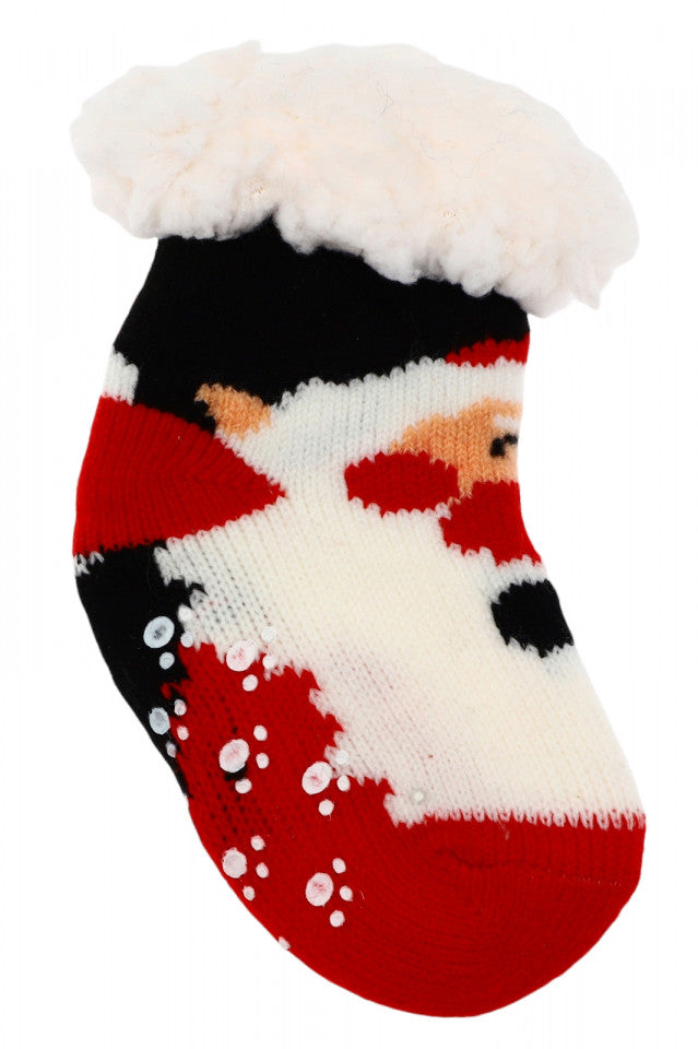 Sosete bebelusi, Groase, imblanite, Antiderapante, NO0181, marime 0-12 luni, imprimeu Mos Craciun, Multicolor