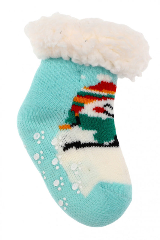 Sosete bebelusi, Groase, imblanite, Antiderapante, NO0181, marime 0-12 luni, imprimeu Om de zapada, Multicolor