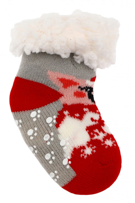 Sosete bebelusi, Groase, imblanite, Antiderapante, NO0181, marime 0-12 luni, imprimeu Purcelus, Multicolor