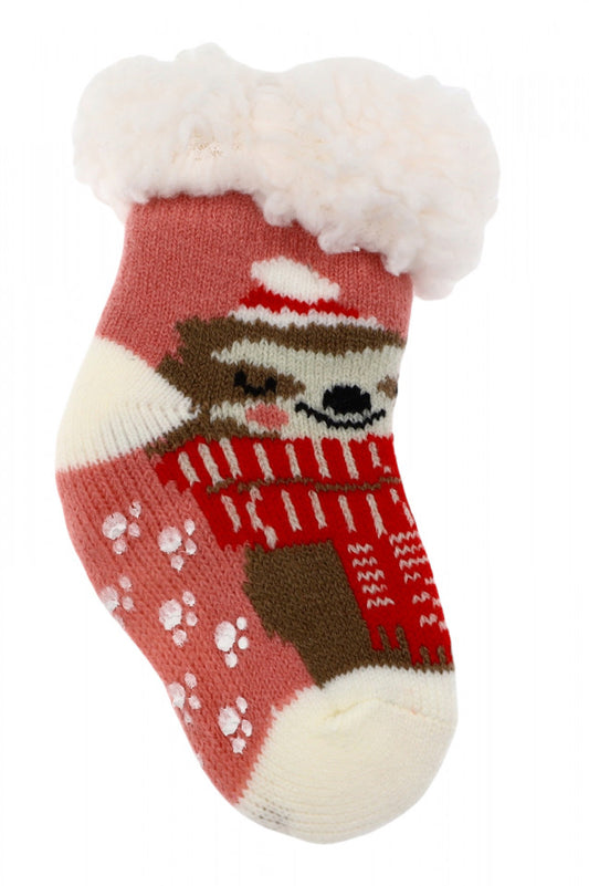 Sosete bebelusi, Groase, imblanite, Antiderapante, NO0181, marime 0-12 luni, imprimeu Ursulet, Multicolor