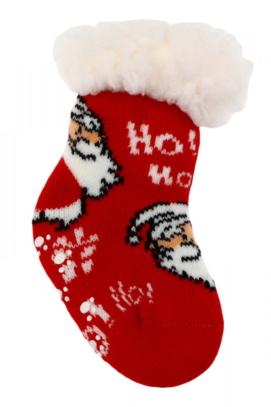 Sosete bebelusi, Groase, imblanite, Antiderapante, NO5641, marime 0-12 luni, imprimeu mos craciun, rosu