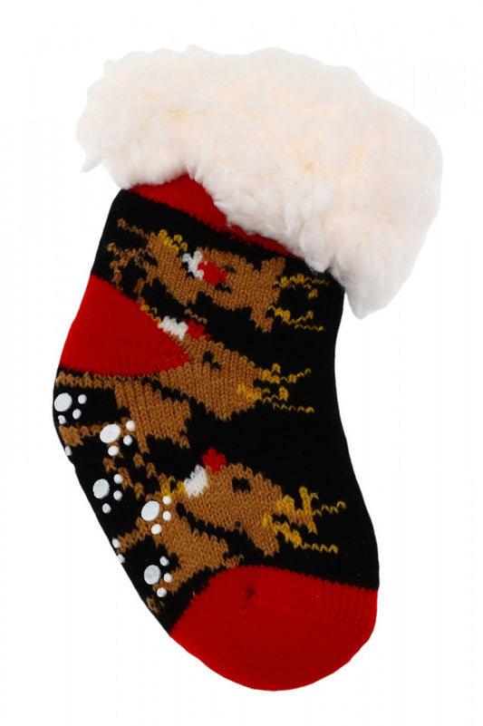 Sosete bebelusi, Groase, imblanite, Antiderapante, NO5641, marime 0-12 luni, imprimeu reni, Multicolor