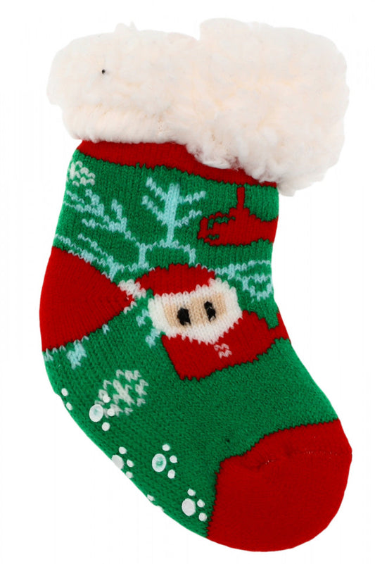 Sosete bebelusi, Groase, imblanite, Antiderapante, NO5641, marime 12-24 luni, imprimeu craciun, Multicolor