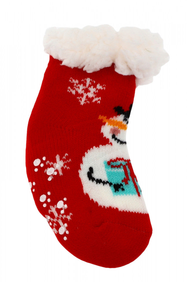 Sosete bebelusi, Groase, imblanite, Antiderapante, NO5641, marime 12-24 luni, imprimeu reni, Multicolor