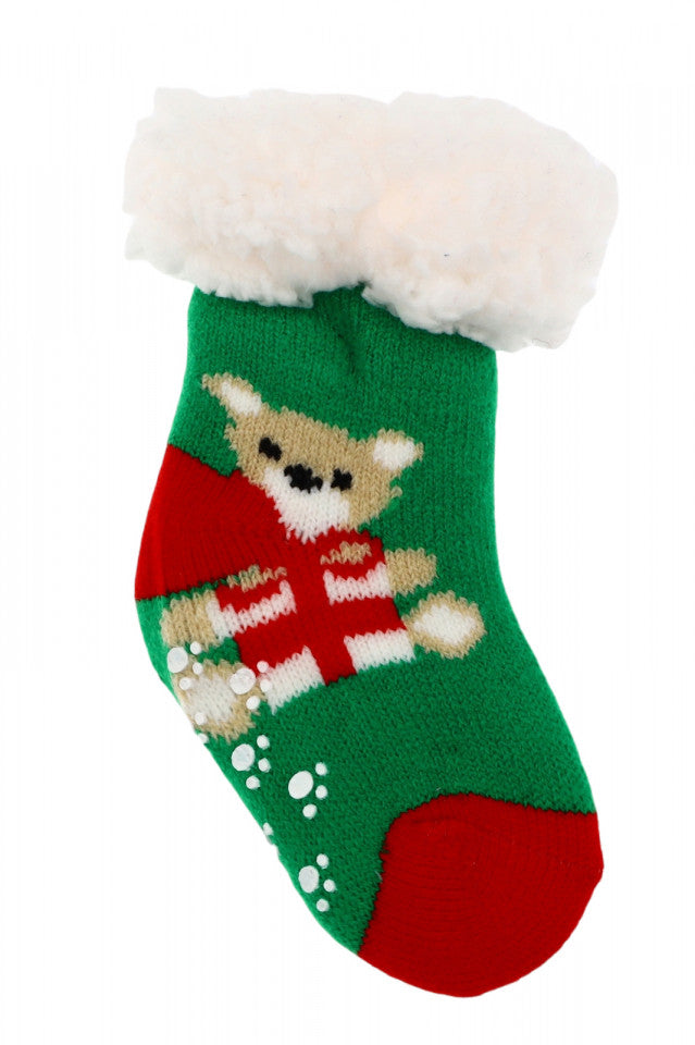 Sosete bebelusi, Groase, imblanite, Antiderapante, NO6739, marime 12-24 luni, imprimeu ursulet, Multicolor