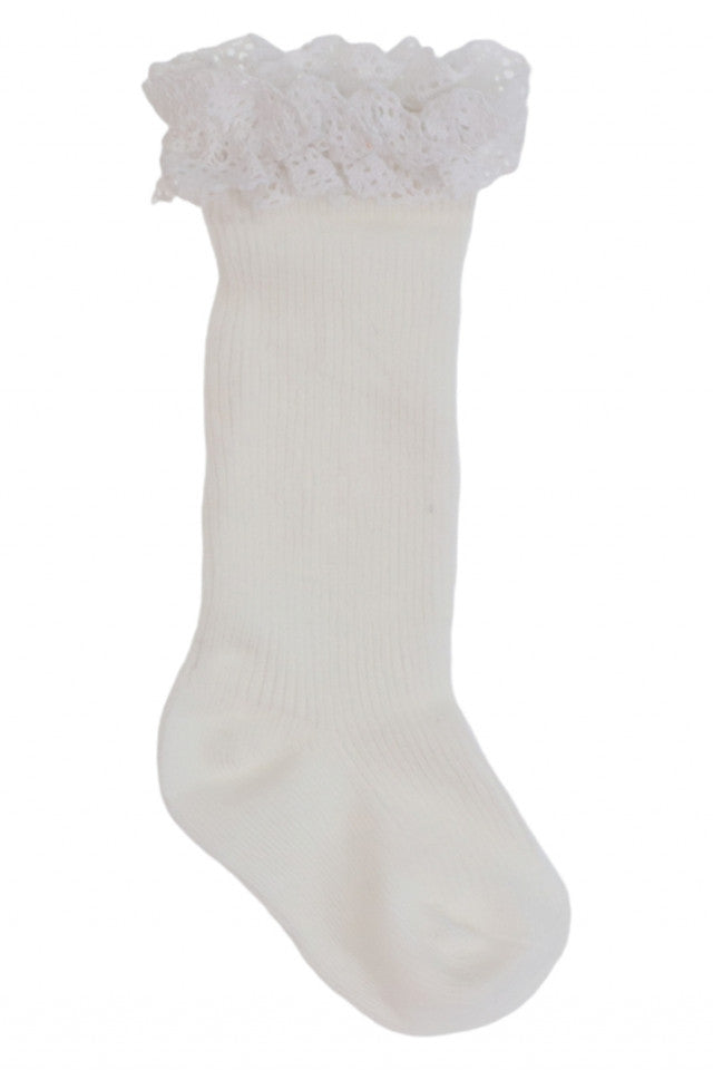 Sosete copii, cu dantela, 95%Bumbac, NO8013, 13-15 ani, Alb