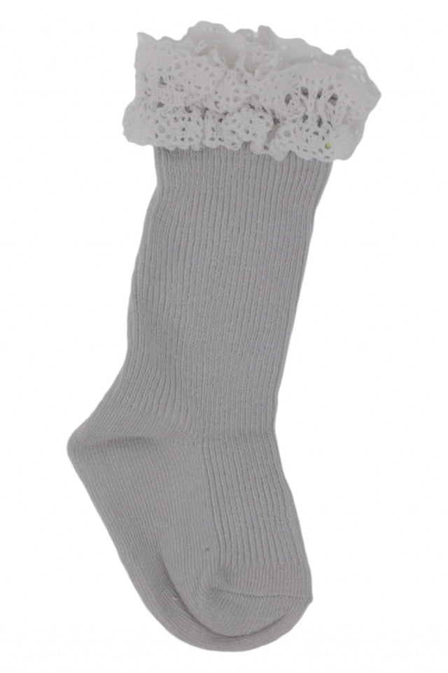 Sosete copii, cu dantela, 95%Bumbac, NO8013, 13-15 ani, Gri