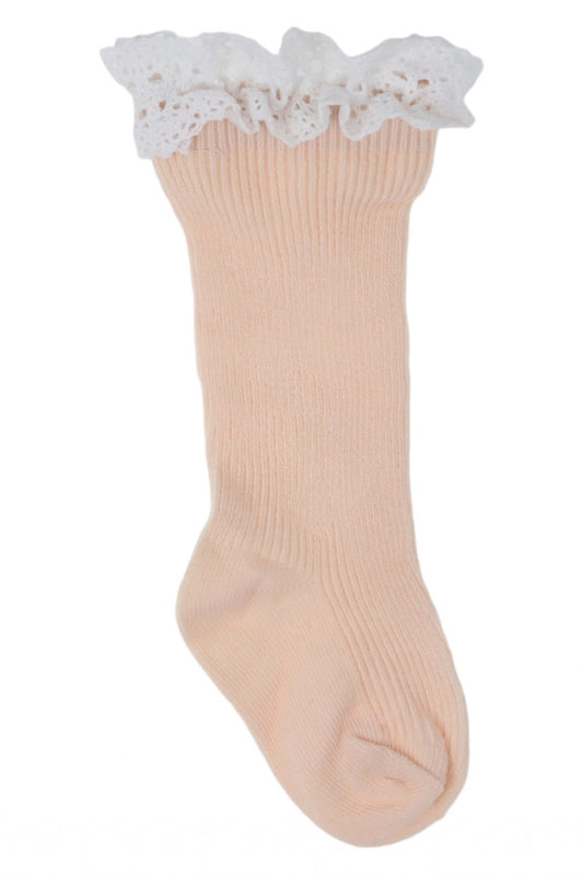 Sosete copii, cu dantela, 95%Bumbac, NO8013, 13-15 ani, Roz deschis