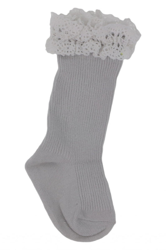 Sosete copii, cu dantela, 95%Bumbac, NO9083, 11-13 ani, Gri