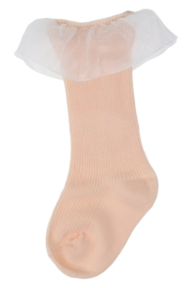 Sosete copii, cu dantela, 95%Bumbac, NO9126, 11-13 ani, Roz deschis