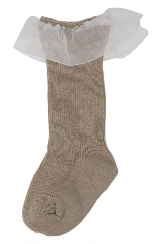 Sosete copii, cu dantela, 95%Bumbac, NO9129, 11-13 ani, Bej