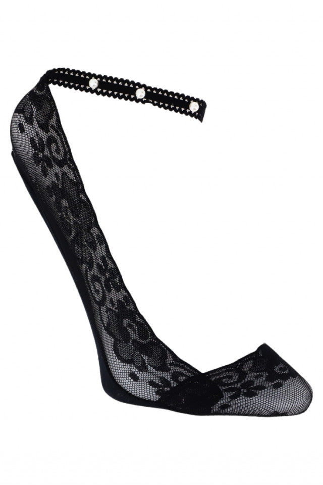 Sosete dama, 95% Bumbac, cu dantela, Antiderapante, NO392, 36-41, Negru