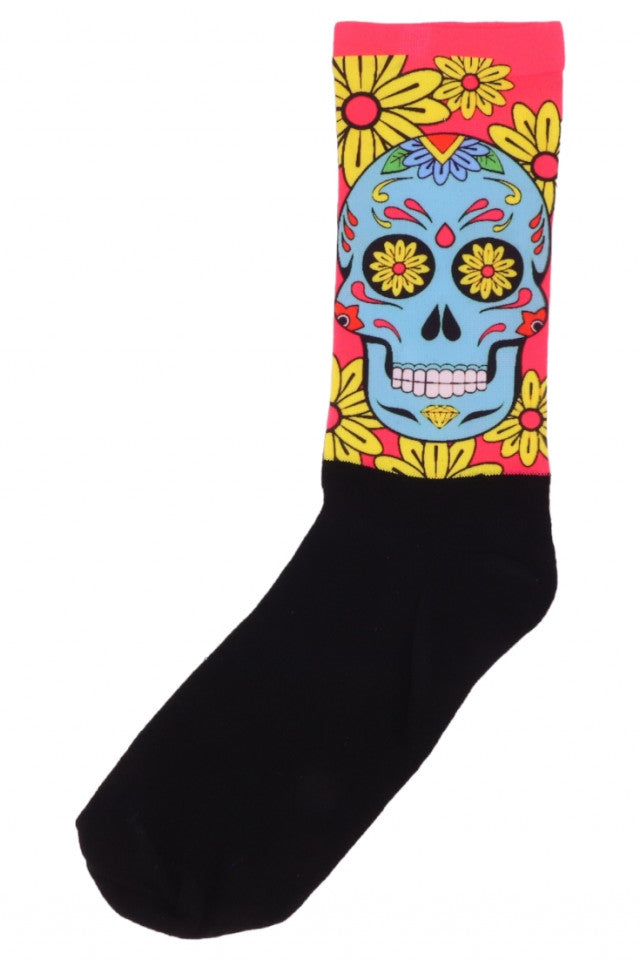 Sosete Dama, Imprimeu cap de mort, Bumbac 80%, NO438, Masura universala, Multicolor