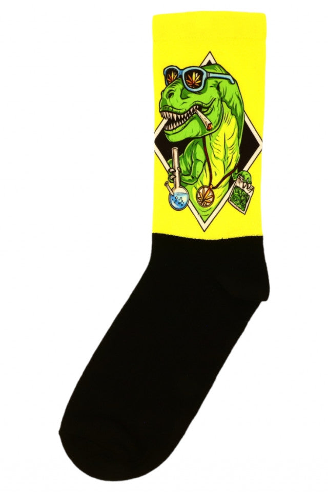 Sosete Dama, Imprimeu dinozaurul Canabis, Bumbac 80%, NO430, Masura universala, Multicolor