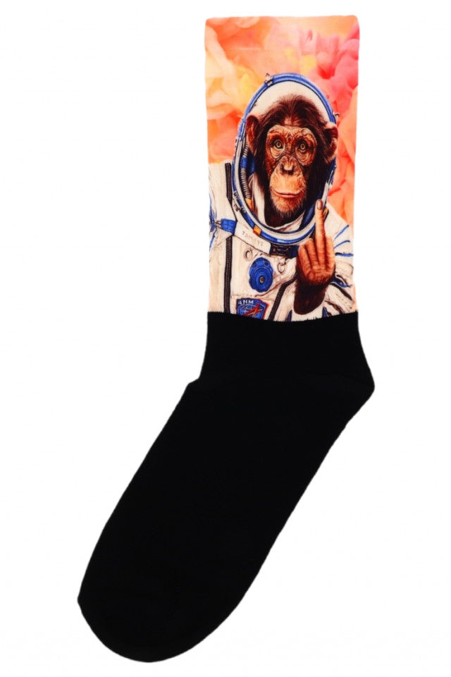 Sosete Dama, Imprimeu maimuta astronaut, Bumbac 80%, NO424, Masura universala, Multicolor