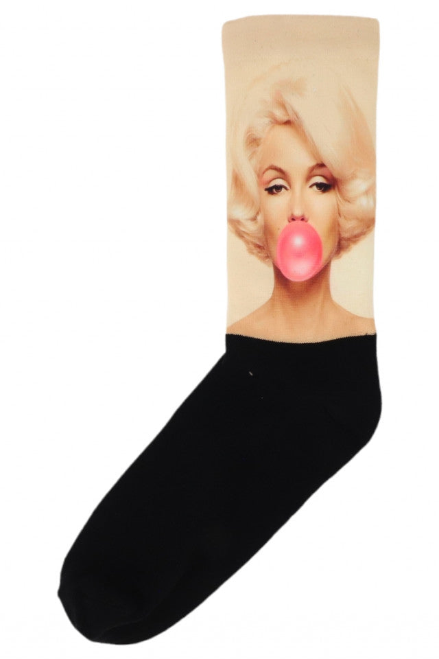 Sosete Dama, Imprimeu Marilyn Monroe, Bumbac 80%, NO434, Masura universala, Multicolor