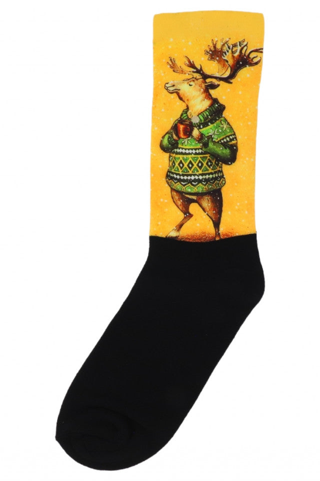 Sosete Dama, Imprimeu Renul vesel, Bumbac 80%, NO428, Masura universala, Multicolor