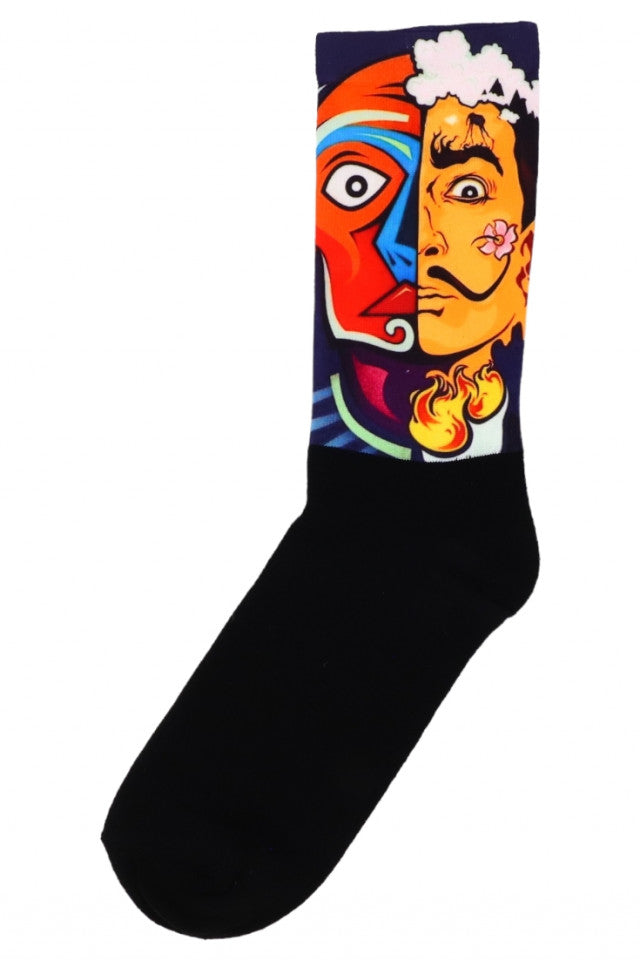Sosete Dama, Imprimeu Salvador Dali, Bumbac 80%, NO432, Masura universala, Multicolor