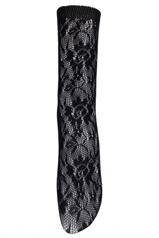 Sosete dama, tip plasa, floral, NO2033, marime universala, Negru